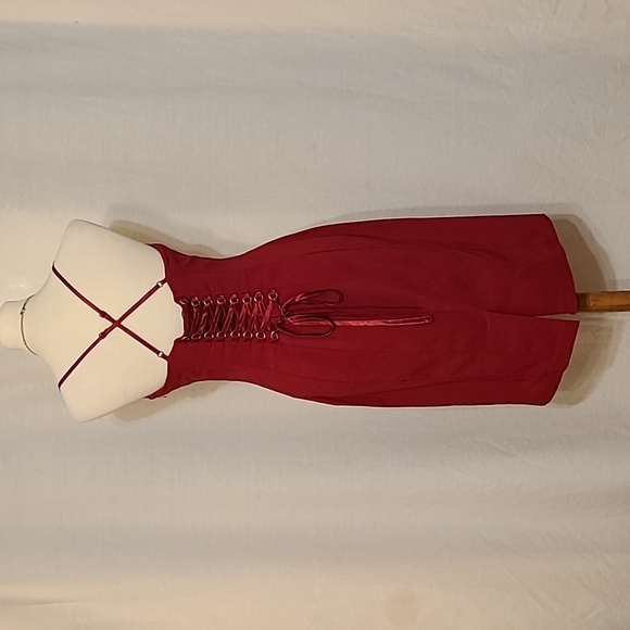 Express Red Spaghetti Strap Lace-up Back Dress - Picture 9 of 16